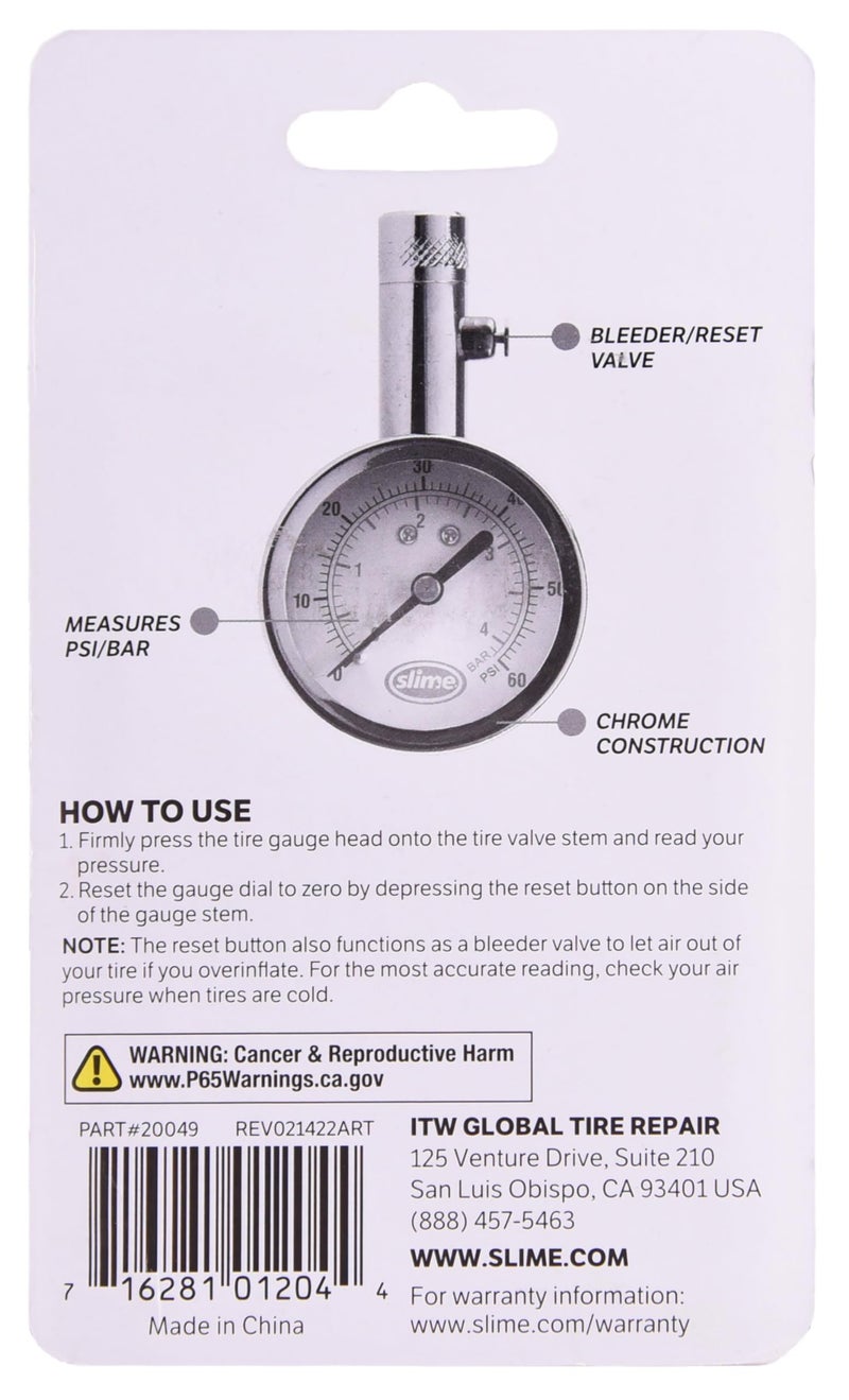 Slime 20049 Tire Pressure Gauge, Large Face Dial Analogue Gauge, 5-60 PSI - Image 4